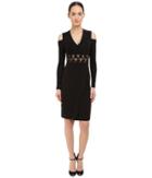 Yigal Azrou  L - Cold Shoulder Long Sleeve V-neck Dress