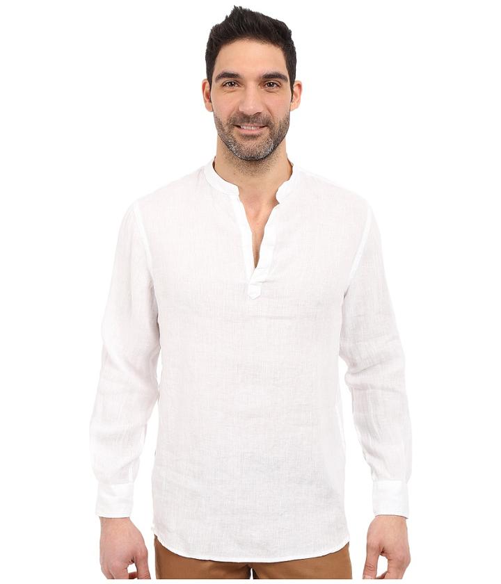 Perry Ellis - Long Sleeve Solid Linen Popover Shirt