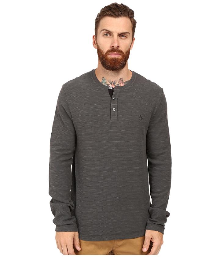 Original Penguin - Long Sleeve Slub Waffle Henley