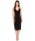 Halston Heritage - Sleeveless V-neck Satin Slip Dress W/ Back Cut Outs