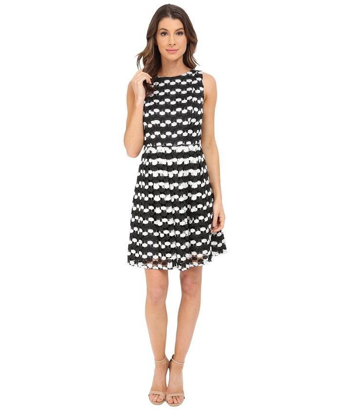 Adrianna Papell - Striped Dot Lace Fit Flare Dress