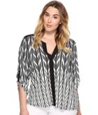 Calvin Klein Plus - Plus Size Roll Sleeve Printed Color Block Top