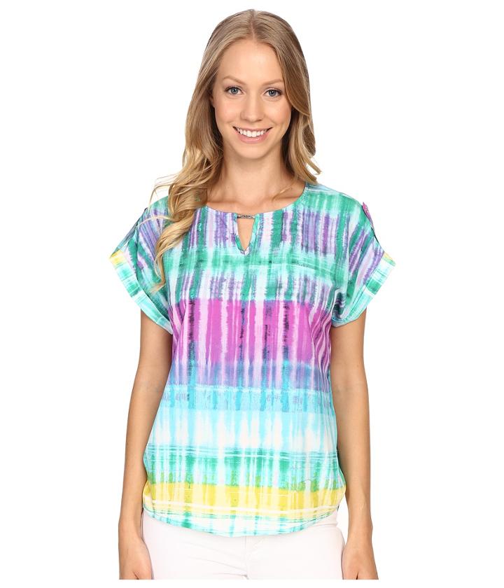 Calvin Klein - Printed Short Sleeve Top W/ Bar Hardware