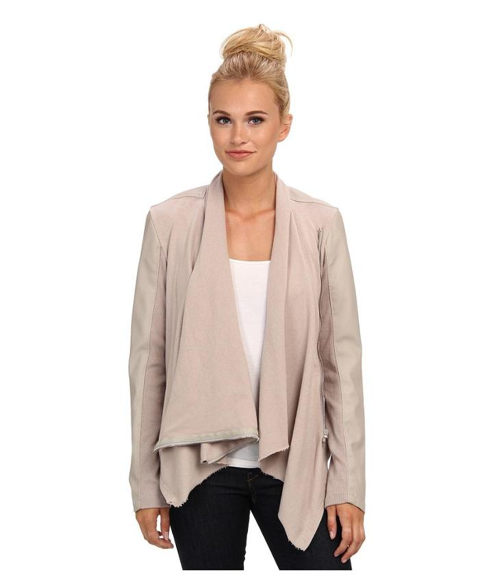Blank Nyc Draped Vegan Leather And Ponte Jacket In Taupe