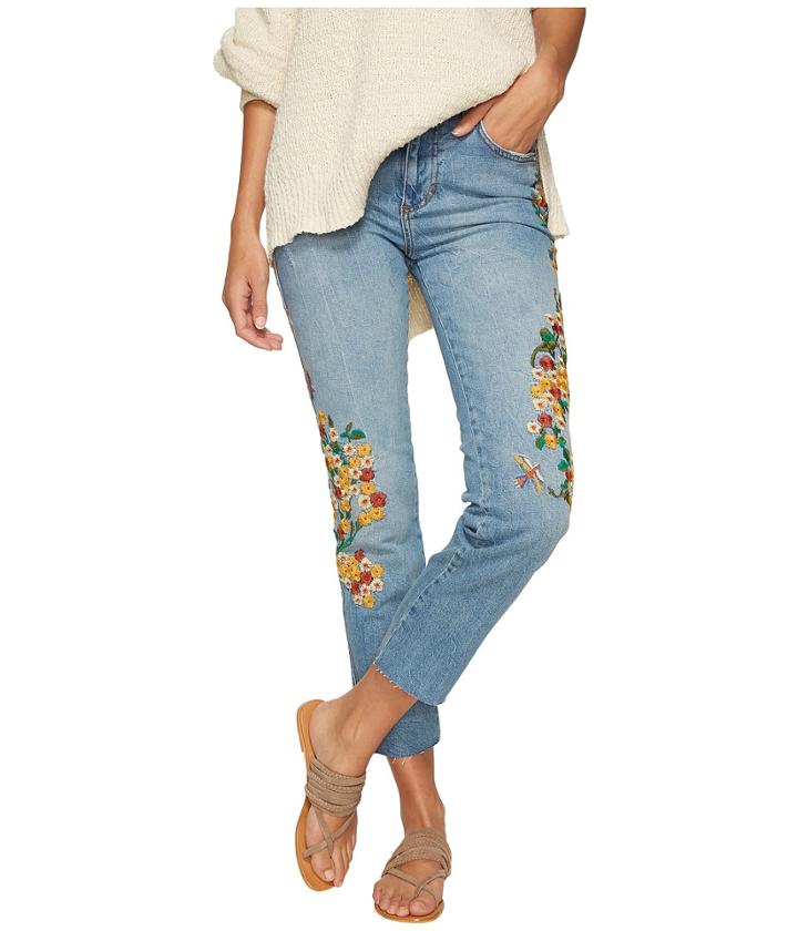 Free People - Embroidered Girlfriend Jeans