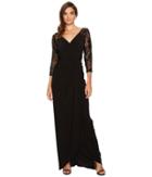 Adrianna Papell - Long Gown With Beaded Sleeves And V-neckline