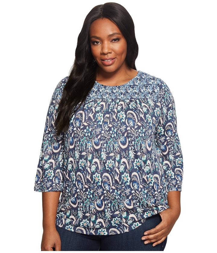 Lucky Brand - Plus Size Mixed Print Smocked Top