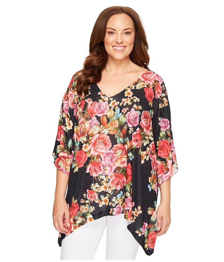 Nally & Millie - Plus Size Floral V-neck Oversized Top