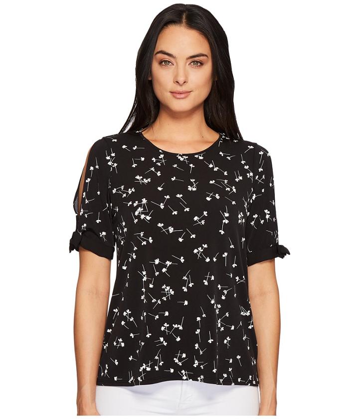 Cece - Simple Ditsy Mix Media Tie Sleeve Top