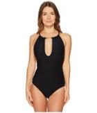 Kate Spade New York - Crescent Bay #74 High Neck Plunge Keyhole One-piece W/ Bow Hardware Removable Soft Cups