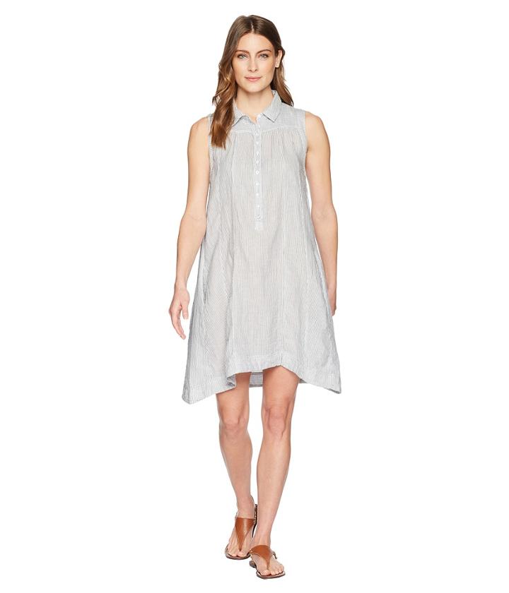 Dylan By True Grit - Classic Stripe Shirred Sleeveless Shirt Dress With Lining And Pockets