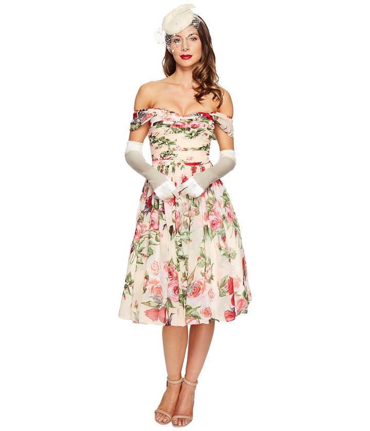 Unique Vintage - Chiffon Off Shoulder Garden State Dress