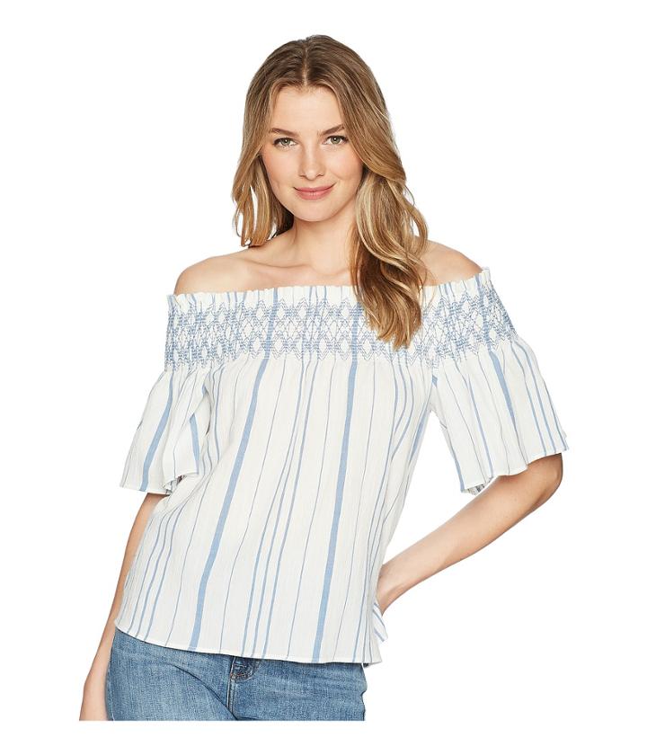 1.state - Off Shoulder Smocked Shirt With Embroidery