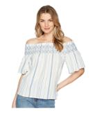 1.state - Off Shoulder Smocked Shirt With Embroidery