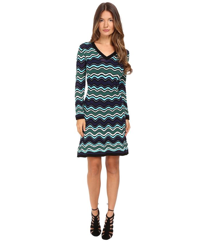 M Missoni - Long Sleeve V-neck Ripple Stitch Dress