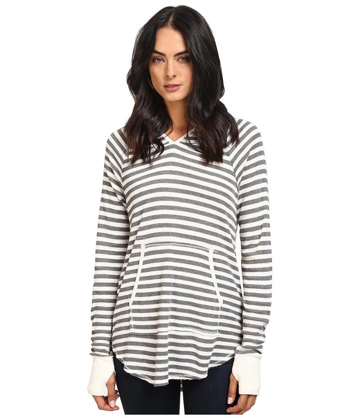 Michael Stars - Thermal Stripe Long Sleeve Hoodie W/ Pocket