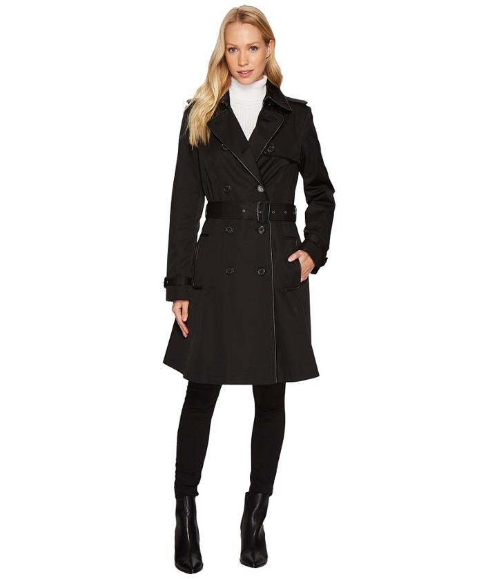Lauren Ralph Lauren - Double Breast Faux Leather Trim Trench