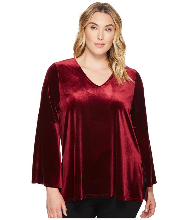 Karen Kane Plus - Plus Size Velvet Bell Sleeve V-neck Top