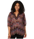 Roper - Plus Size 9905 Aztec Printed Georgette Peasant Top