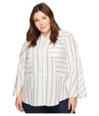 Two By Vince Camuto - Plus Size Bell Sleeve Yarn-dye Stripe Collared Shirt