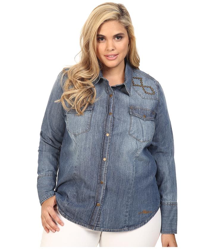 Stetson - Plus Size 6 Oz Denim Long Sleeve Woven Blouse