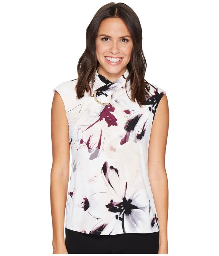 Calvin Klein - Sleeveless Print High Neck Blouse W/ Hardware