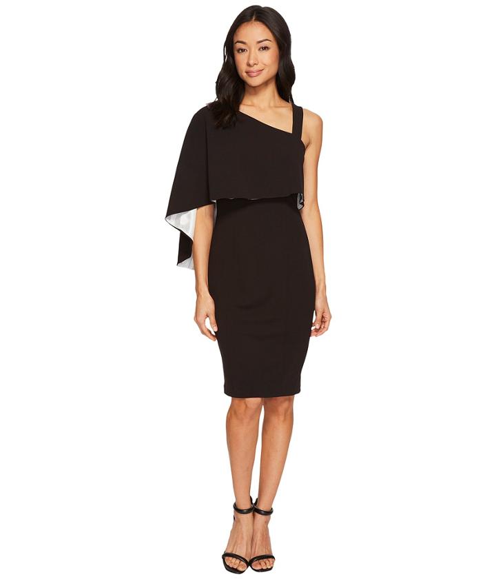 Adrianna Papell - Knit Crepe One Shoulder Cape Dress