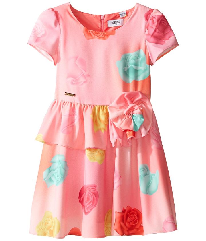Moschino Kids - Short Sleeve All Over Print Fit Flare Dress