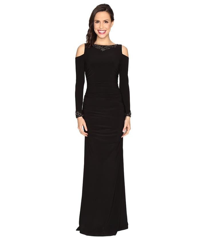 Adrianna Papell - Long Sleeve Cold Shoulder Rouched Modified Mermaid Gown