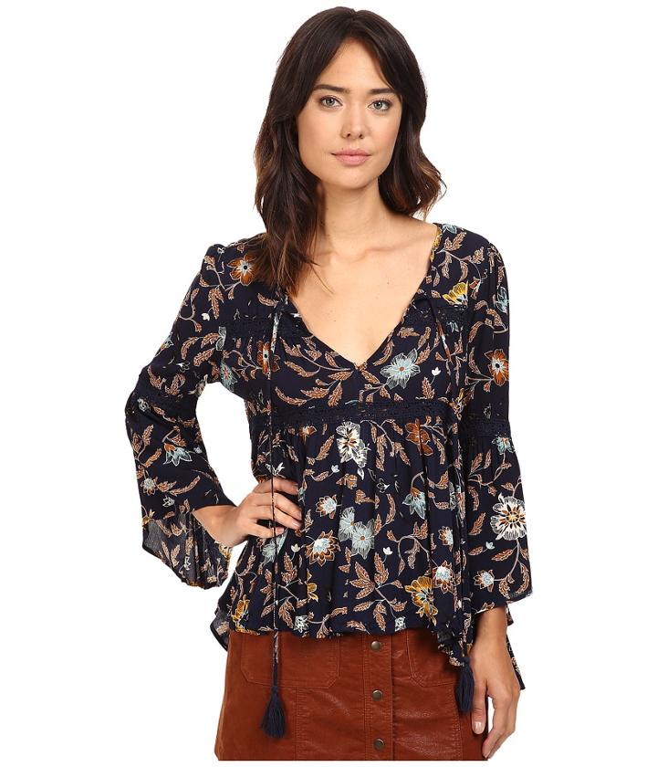 Brigitte Bailey - Aisha Printed Bell Sleeve Top With Crochet Detail