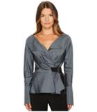 Jil Sander Navy - Cotton Satin Wrap Deep V-neck Shirt