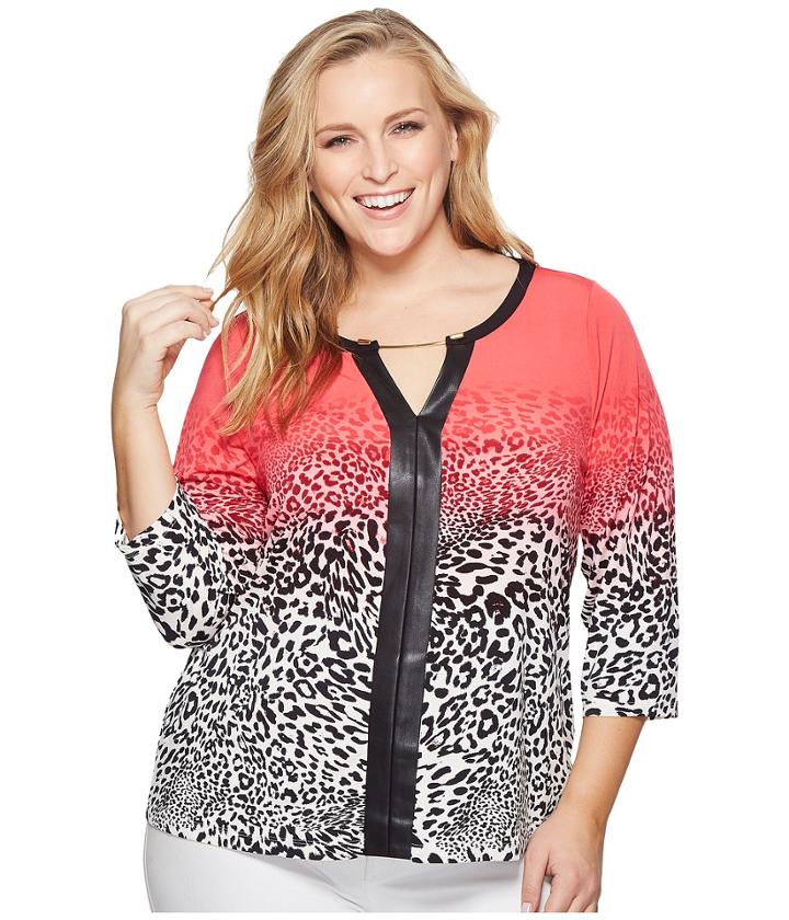 Calvin Klein Plus - Plus Size 3/4 Sleeve Print Top With Chain