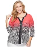 Calvin Klein Plus - Plus Size 3/4 Sleeve Print Top With Chain
