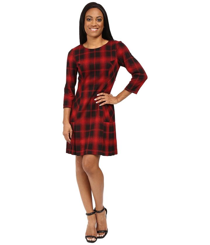 Tahari By Asl Petite - Petite Plaid Drop Waist Sleeved Sheath With Kick Pleats