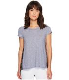 Mod-o-doc - Micro Stripe Short Sleeve T-shirt W/ Pleated Contrast Back Panel