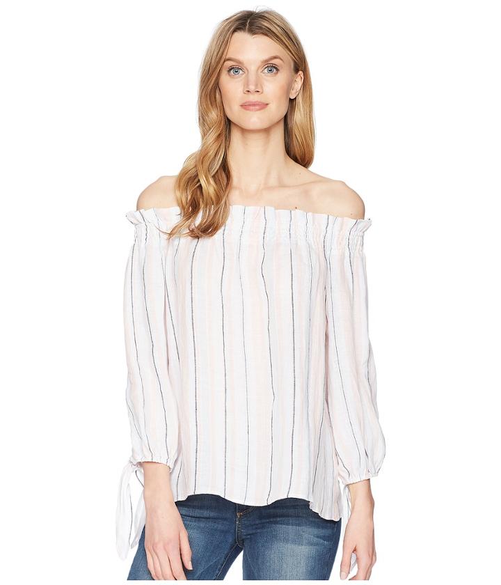 Two By Vince Camuto - Long Sleeve Off Shoulder Seashore Stripe Linen Blouse