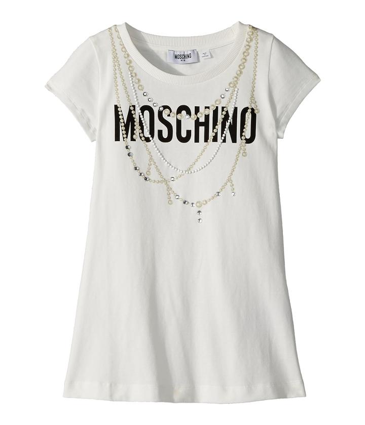 Moschino Kids - Short Sleeve Logo Dress W/ Pearl Necklace Design