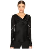 Prabal Gurung - Long Sleeve Cowl Neck Blouse W/ Pearls