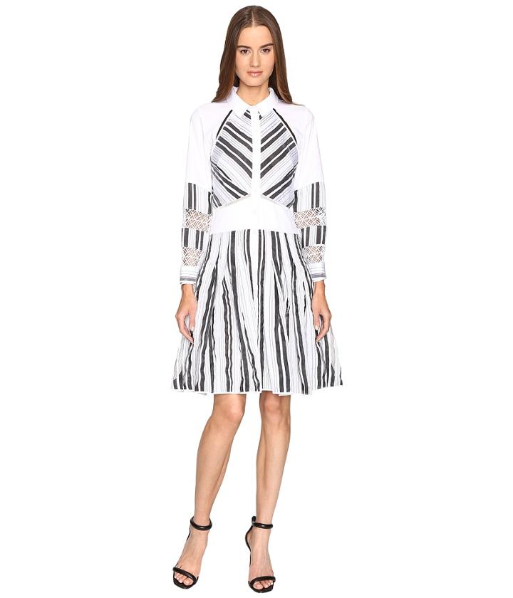 Zac Posen - Long Sleeve Stripe Cotton Organdy Dress