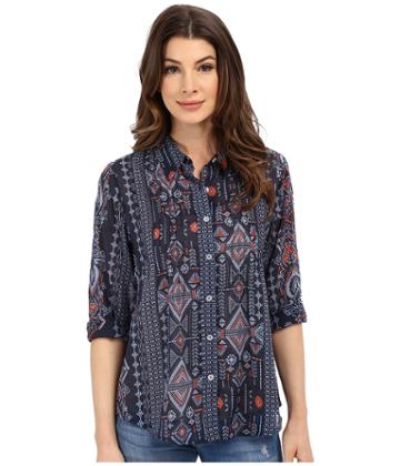 Dylan By True Grit - True Tribal Long Sleeve Pintuck Blouse