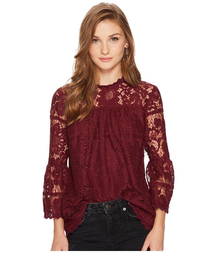 Kensie - Striped Floral Lace Top Ksnk4359
