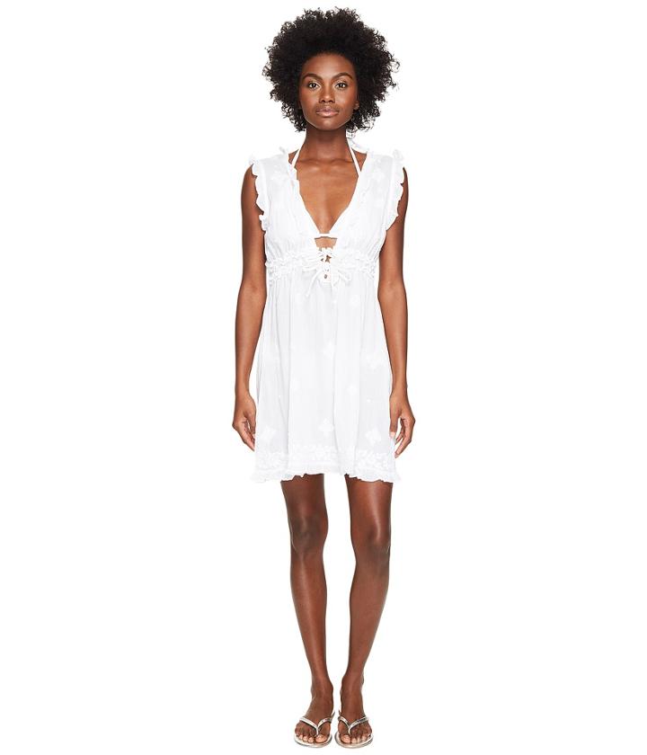 Letarte - Short Sleeve Embroidered Voile Cover-up