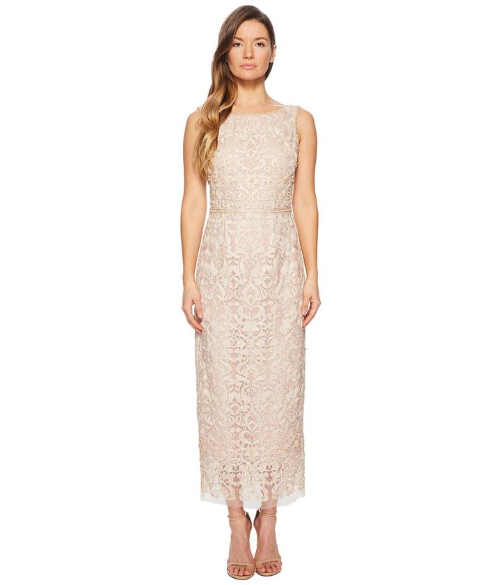 Marchesa Notte - Sleeveless Metallic Embroidered Shift W/ Degrade Pearls And Beaded Waistband