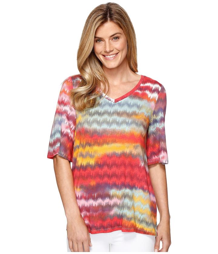 Tribal - Printed Slub Jersey Flutter Sleeve V-neck Top