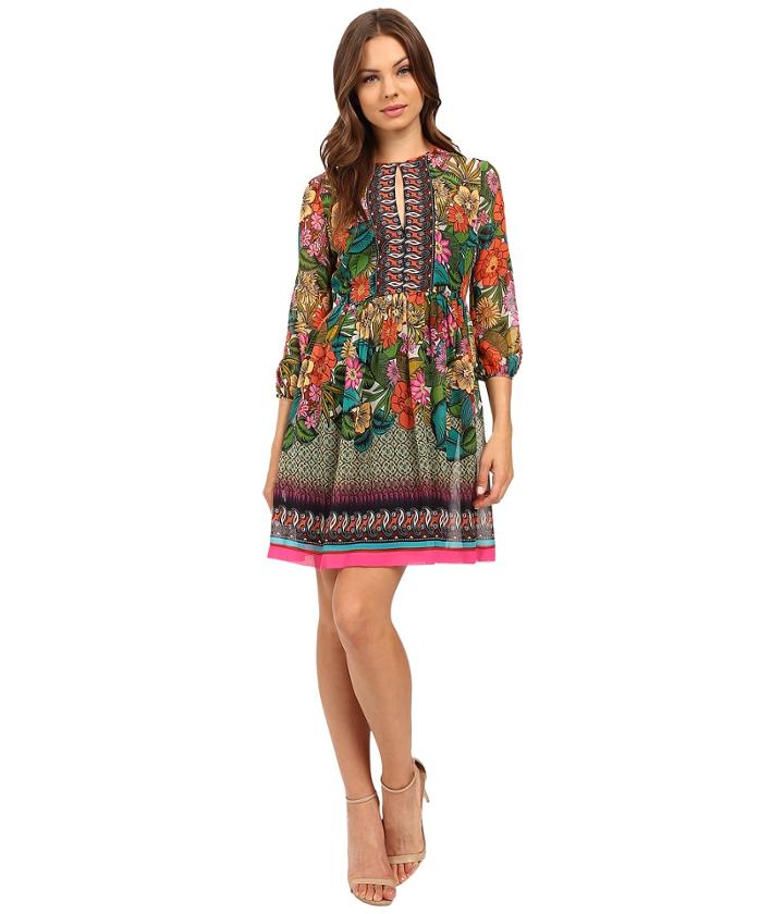 Donna Morgan - 3/4 Sleeve Printed Chiffon Dress