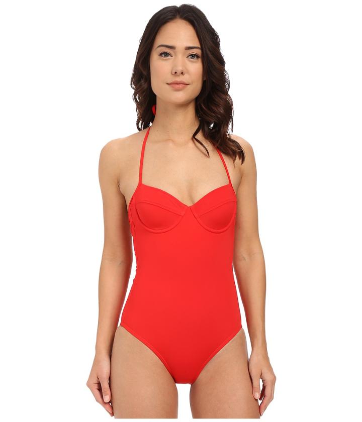 Shoshanna - Red Solid Lattice Back One-piece