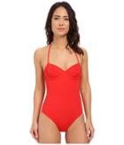 Shoshanna - Red Solid Lattice Back One-piece