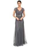Adrianna Papell - Short Sleeve V-neck Gown With Godets