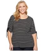 Vince Camuto Specialty Size - Plus Size Drawstring Sleeve Linear Step Stripe Top