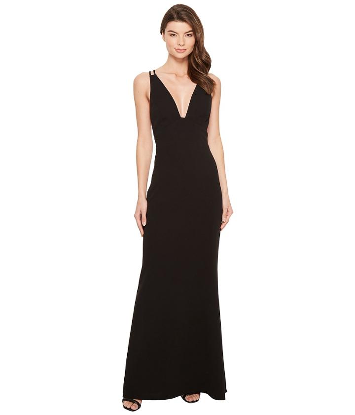 Badgley Mischka - V-neck Lightweight Crepe Gown